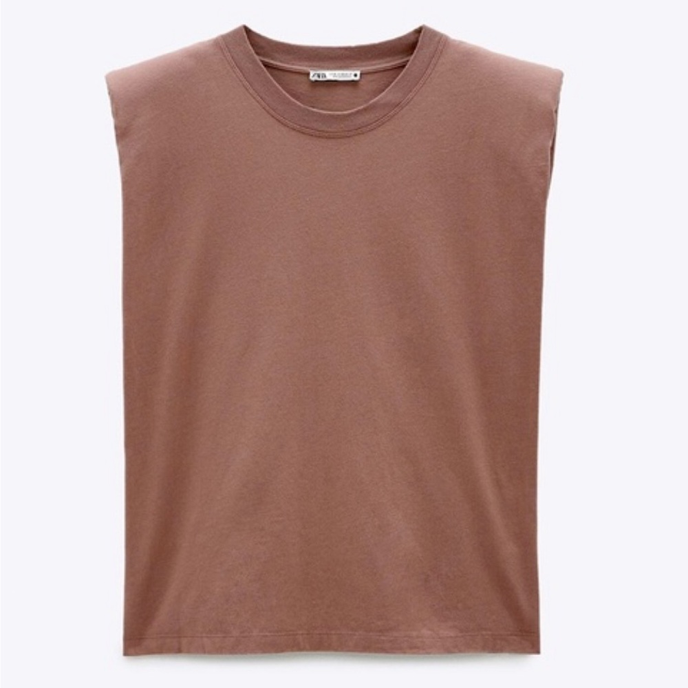 Zara Light Brown Shoulder Pad Tee View 4